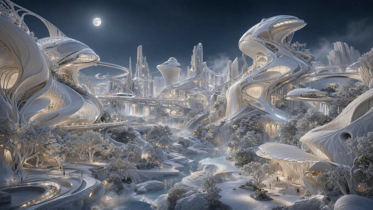 Moonlit Biomorphic Future City - AI image template preview