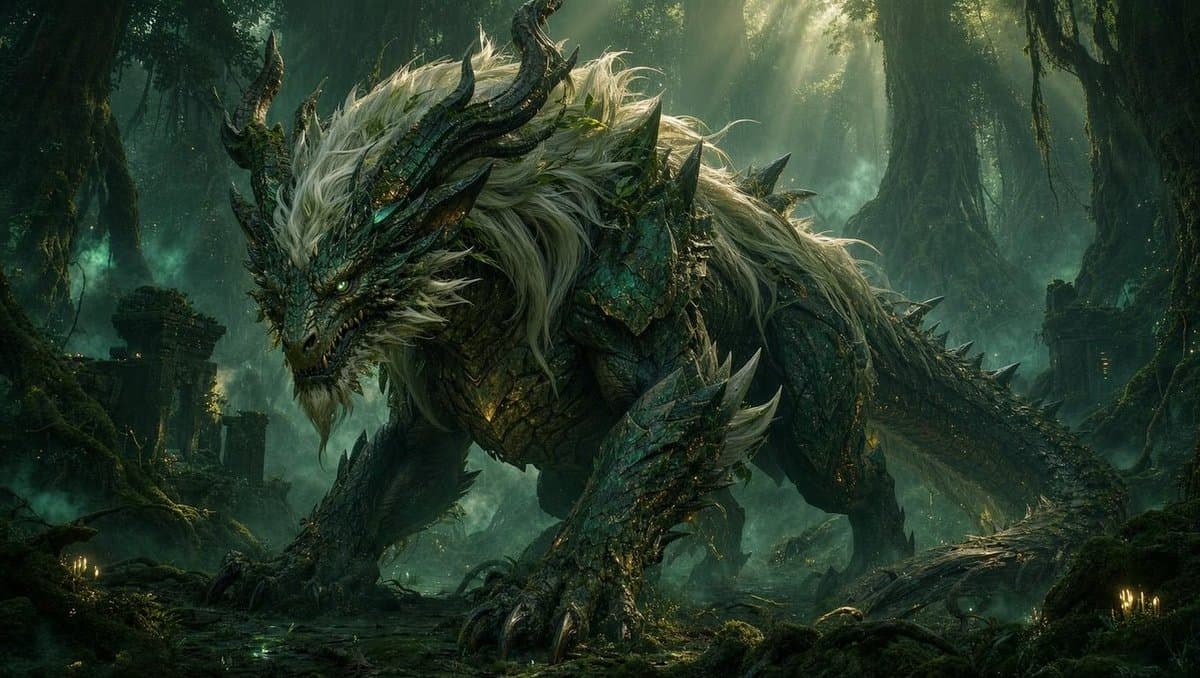 Dragon Wolf in Jungle Ruins - AI image template preview