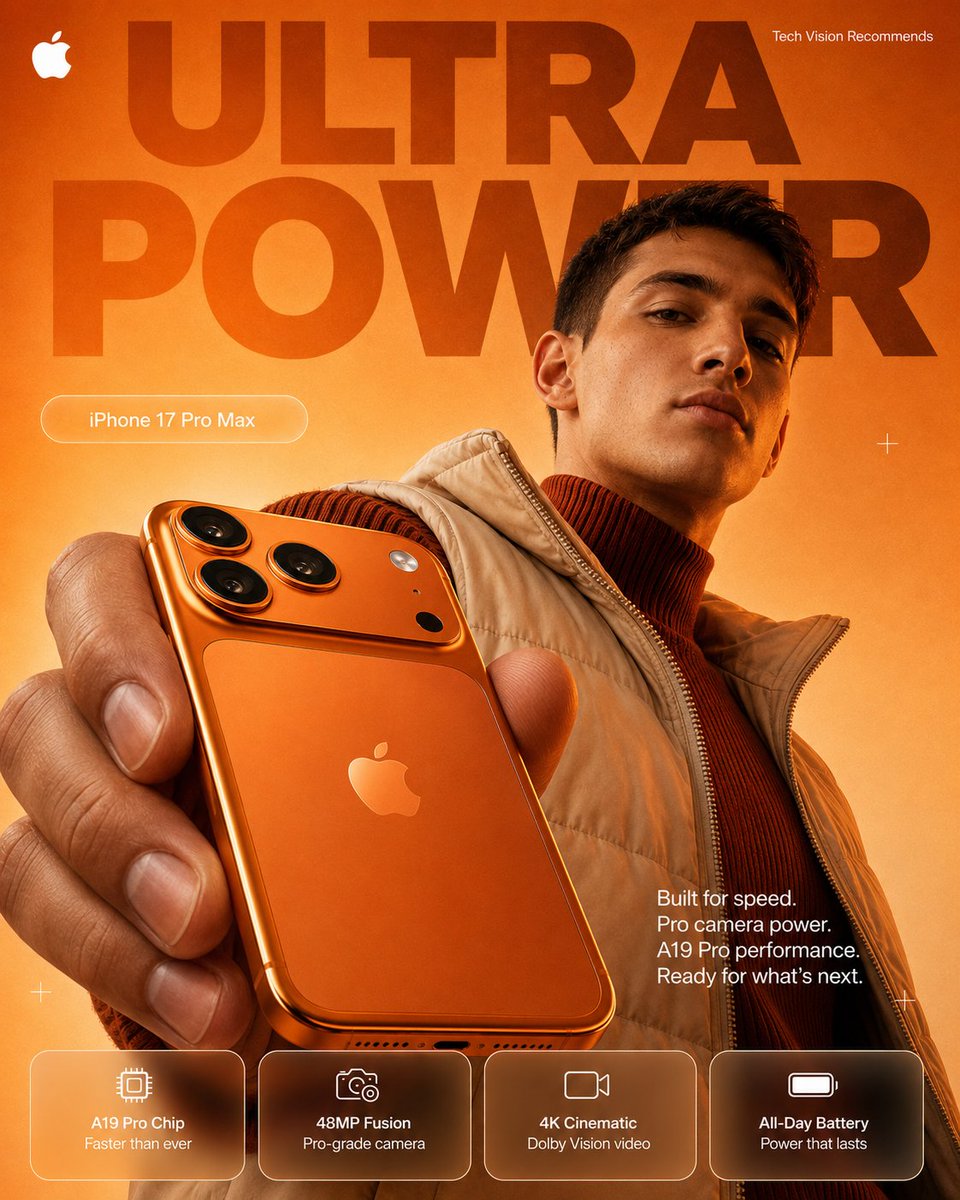 Orange Ultra Power iPhone Ad Poster - AI image template preview