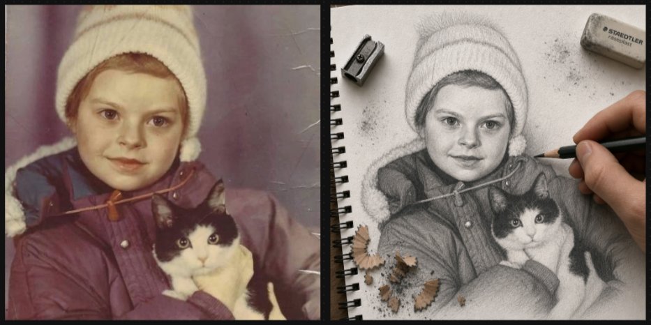 Vintage Photo to Graphite Sketch - AI image template preview