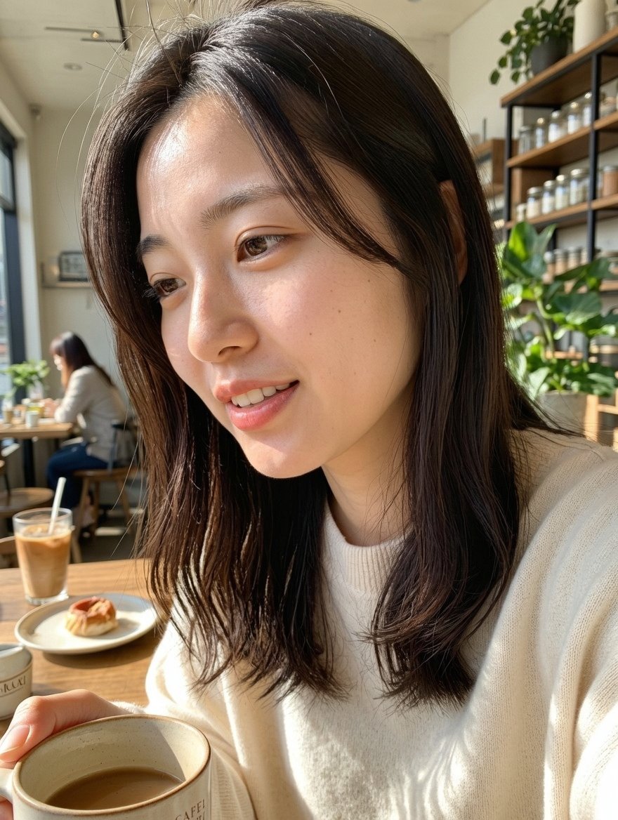 Censored Café Selfie Portrait - AI image template preview