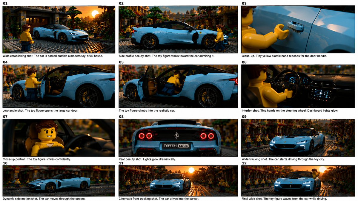 Toy Ferrari Storyboard Contact Sheet - AI image template preview