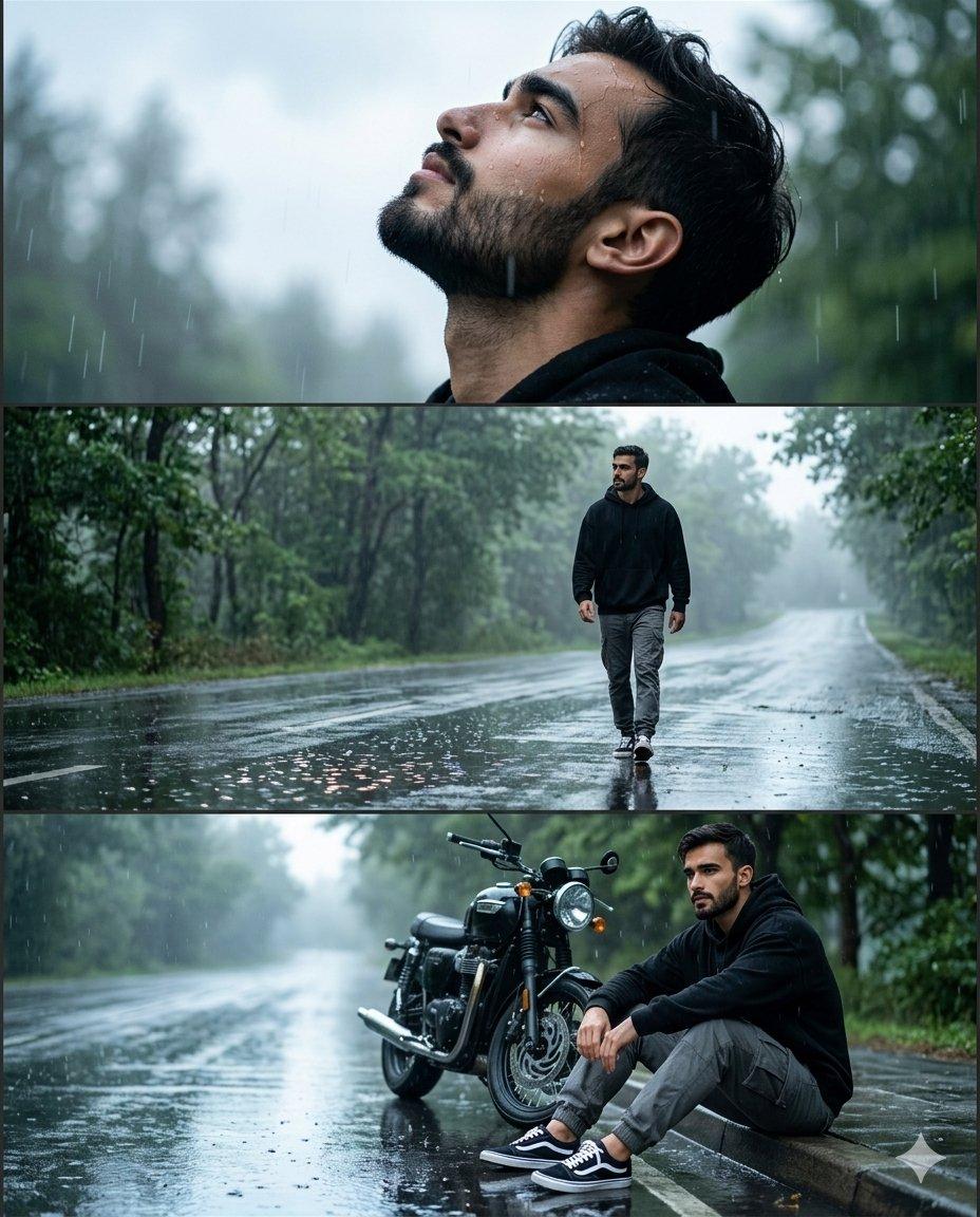 Rainy Road Cinematic Collage - AI image template preview