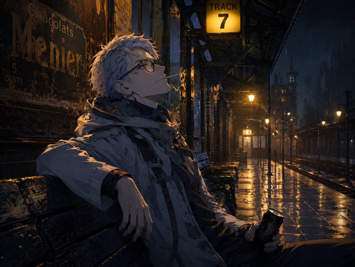 Cinematic Game Character in Midnight Station - AI image template preview