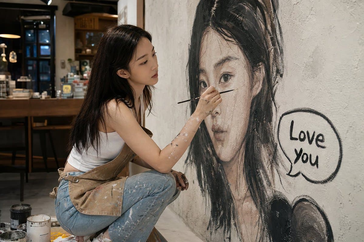 Artist Mural Portrait in Cafe - AI image template preview