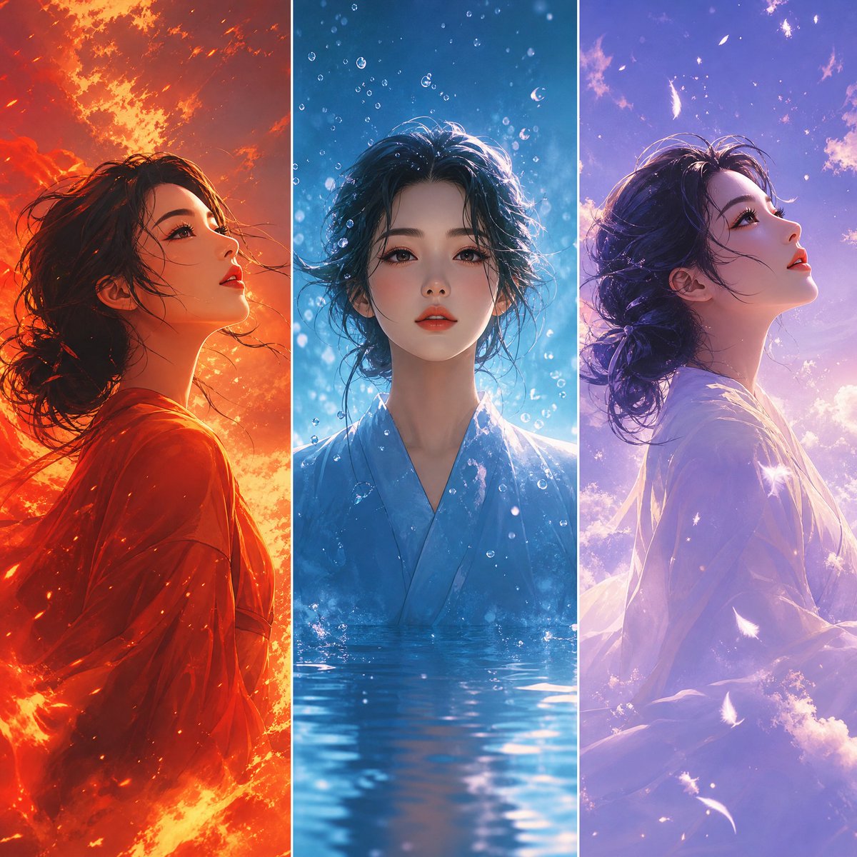 Elemental Worlds Triptych Artwork - AI image template preview