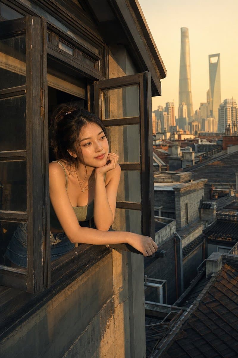 Shanghai Shikumen Window Portrait - AI image template preview