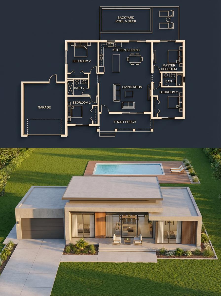 Architectural Blueprint to Render Split - AI image template preview