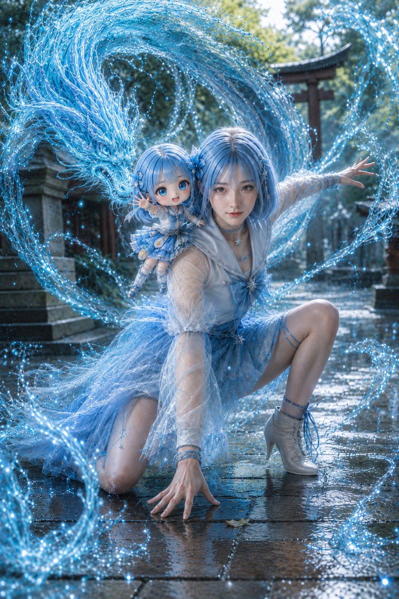 Water Dragon Magic Girl Fantasy Portrait - AI image template preview