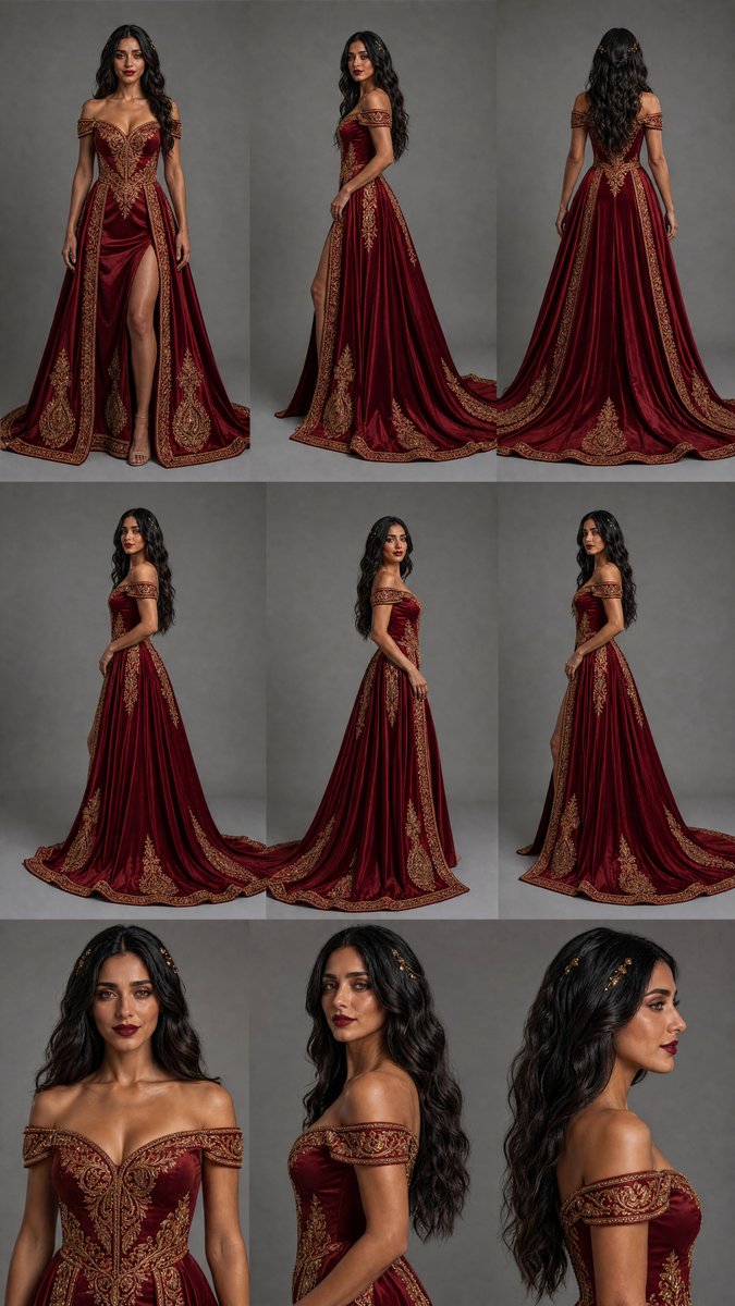 Burgundy Gown Fashion Reference Grid - AI image template preview