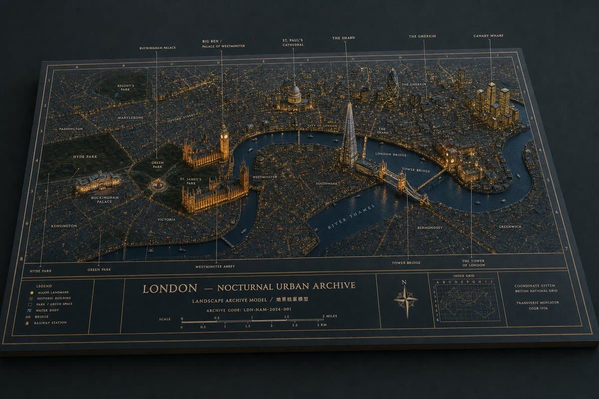 Nocturnal London Diorama Map - AI image template preview