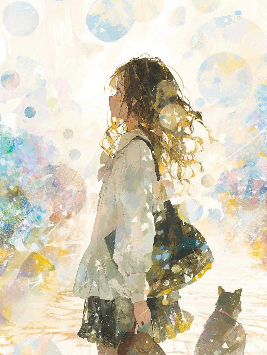 Backlit Anime Girl with Cat - AI image template preview