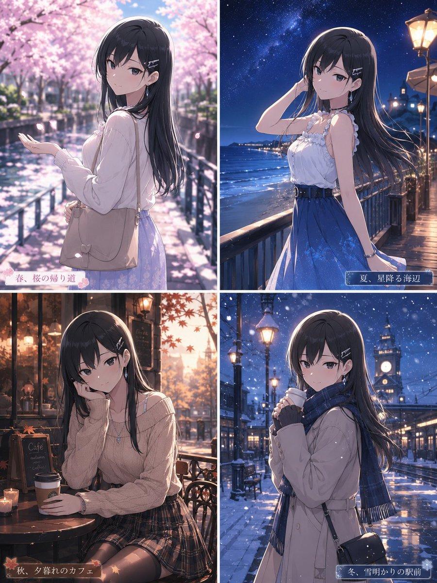 Four Seasons Anime Girl Collage - AI image template preview