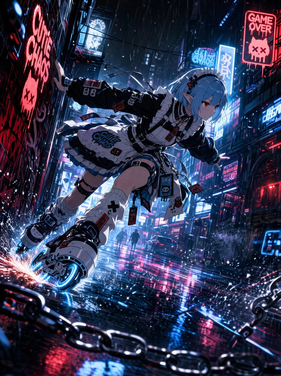 Cyberpunk Elf Rollerblader - AI image template preview