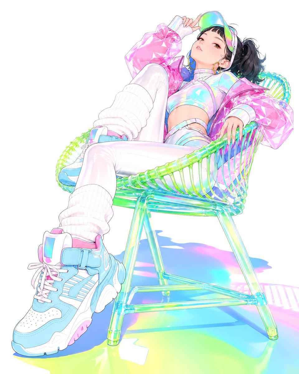 Y2K Holographic Anime Chair Fashion - AI image template preview