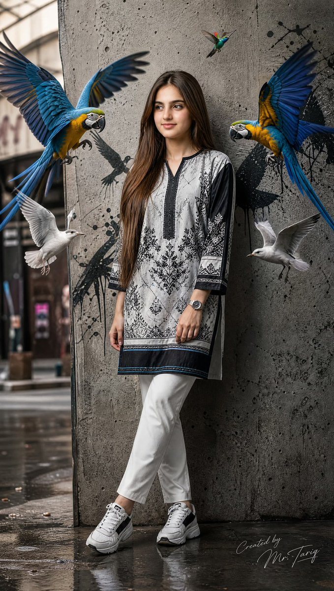 Pakistani Street Fashion with Birds - AI image template preview