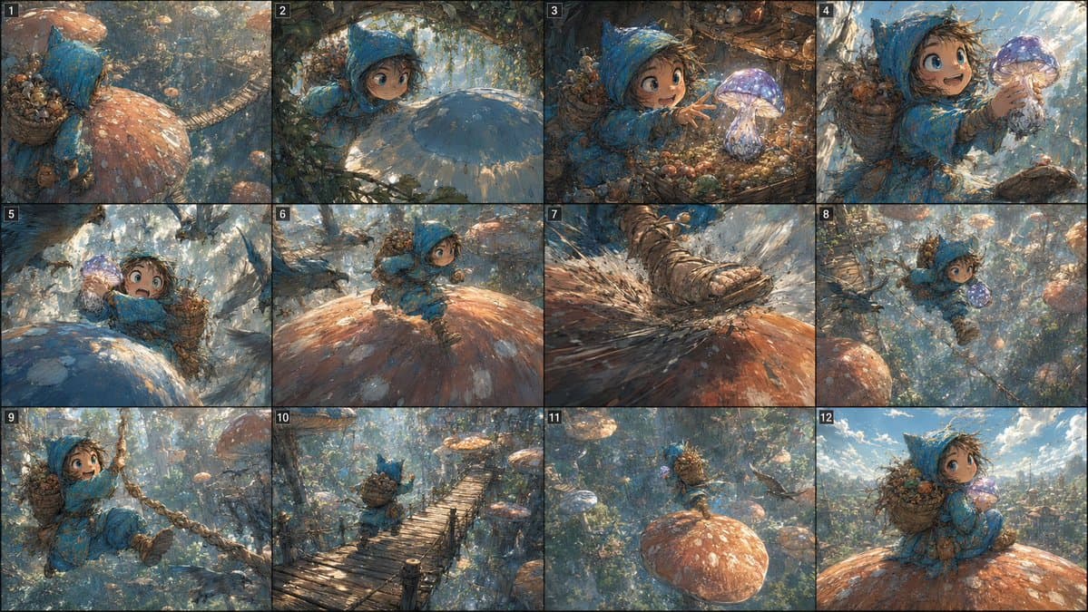 Fantasy Mushroom Forest Storyboard - AI image template preview