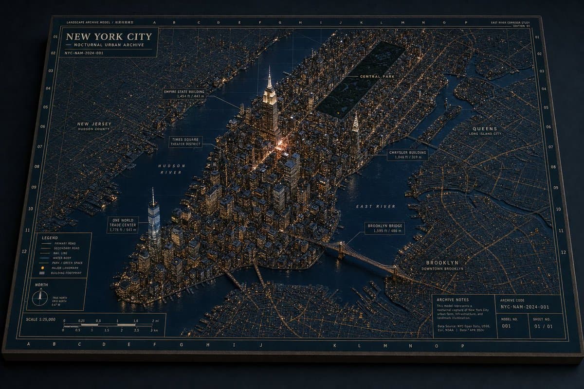 New York Night Archive Diorama - AI image template preview