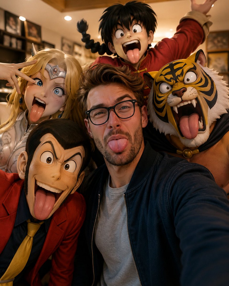 Realistic Selfie with Cartoon Characters - AI image template preview