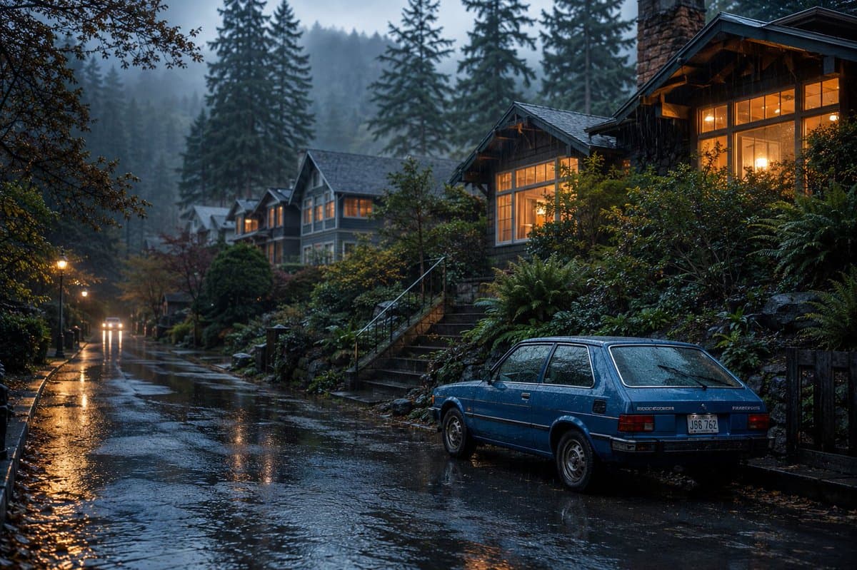Cinematic Rainy Suburban Street - AI image template preview