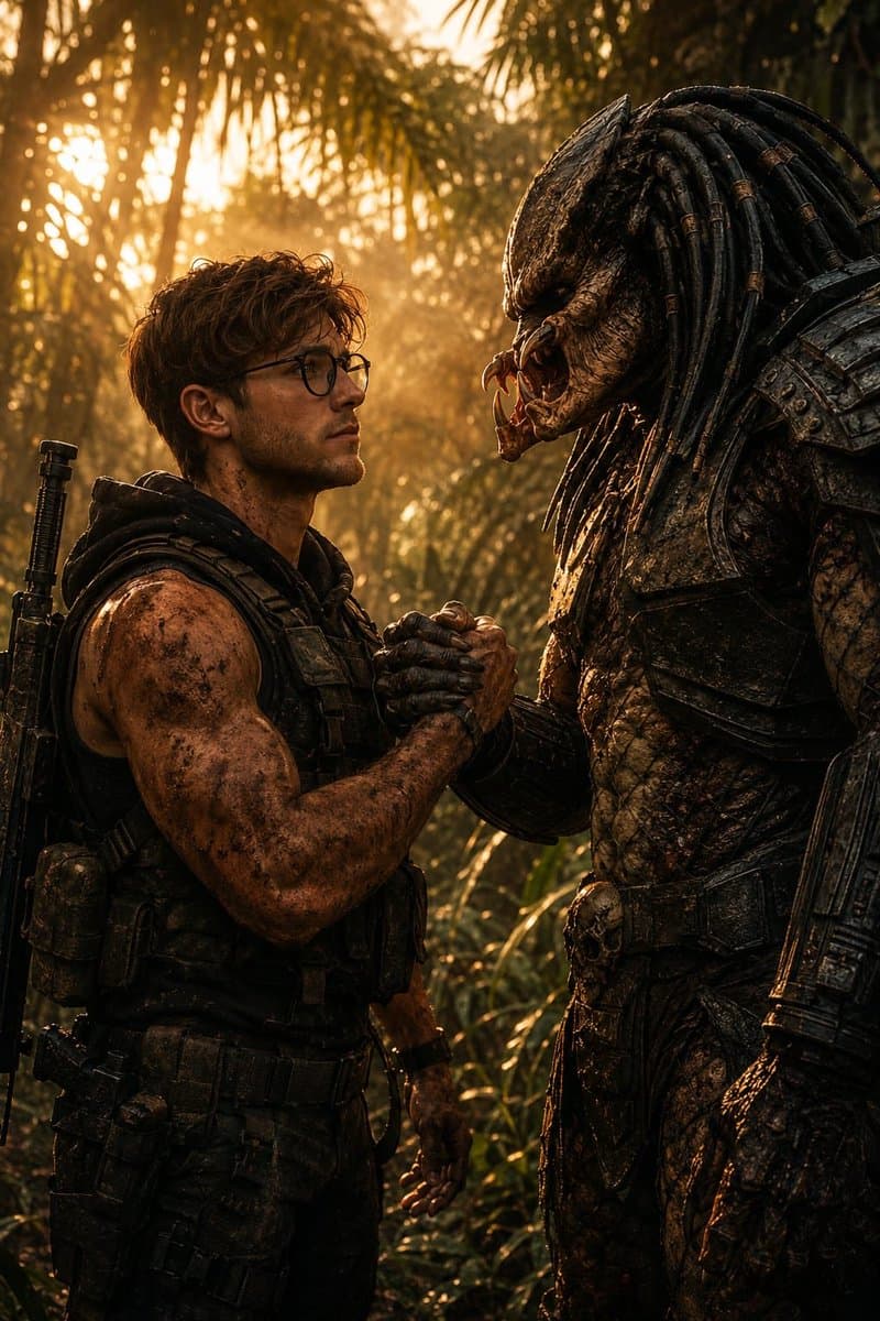 Cinematic Jungle Warrior Handshake - AI image template preview