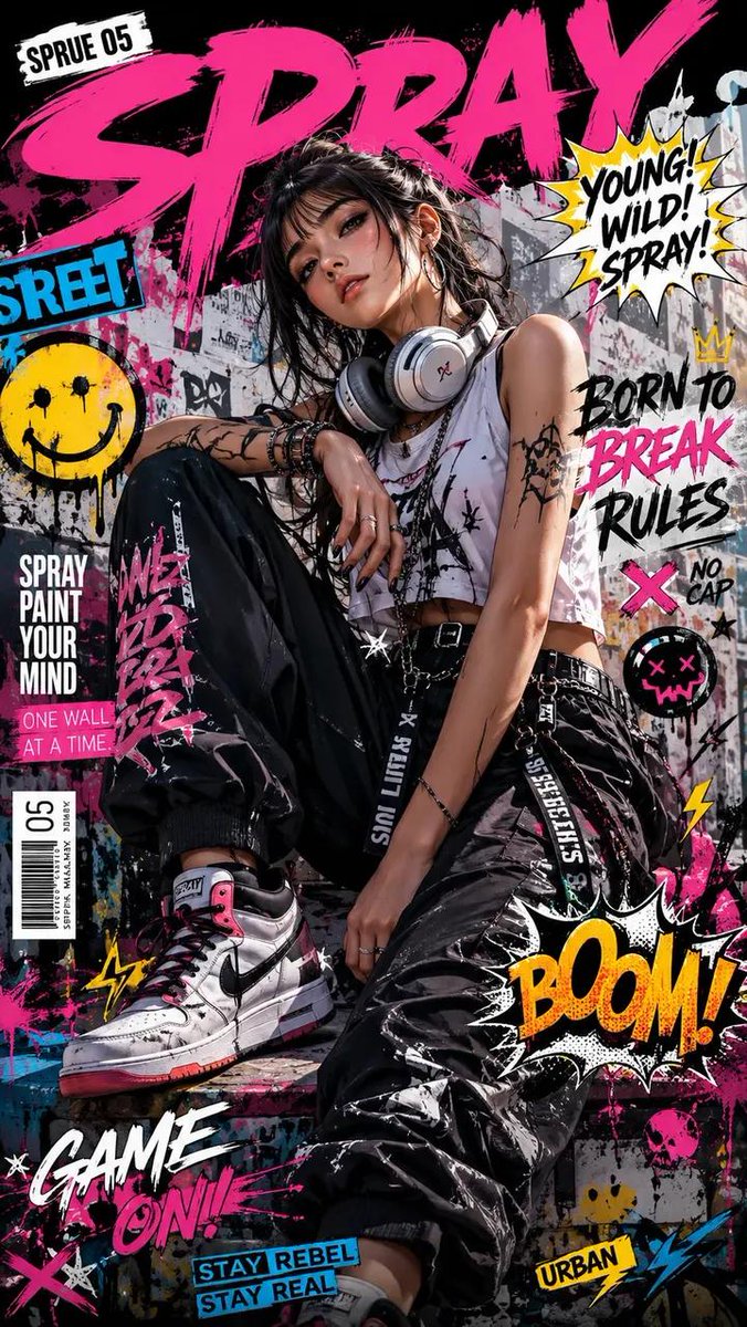 Street Art Rebel Magazine Cover - AI image template preview