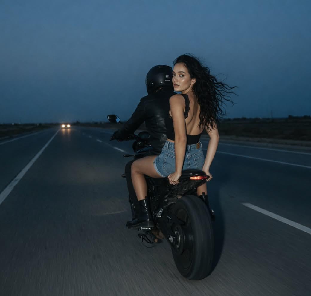 Cinematic Biker Duo Dusk Shot - AI image template preview