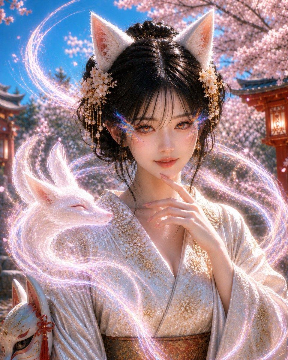 Mystical Kitsune Shrine Portrait - AI image template preview