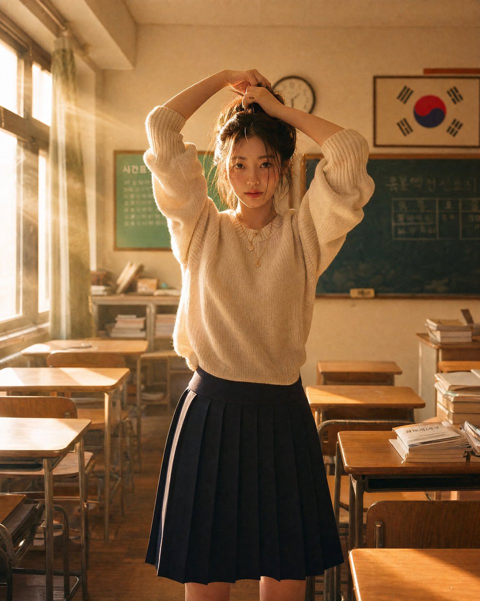 Korean Classroom Aesthetic Portrait - AI image template preview