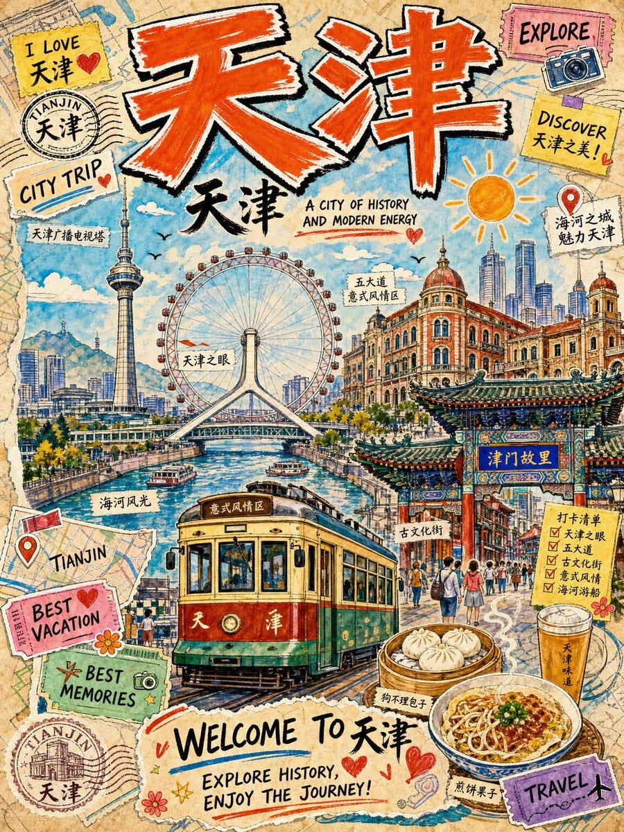 Vintage Tianjin Travel Poster - AI image template preview