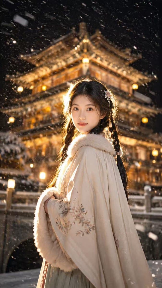 Snowy Chinese Temple Portrait - AI image template preview