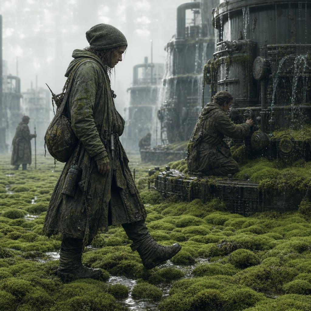 Moss-Covered Industrial Survivors - AI image template preview