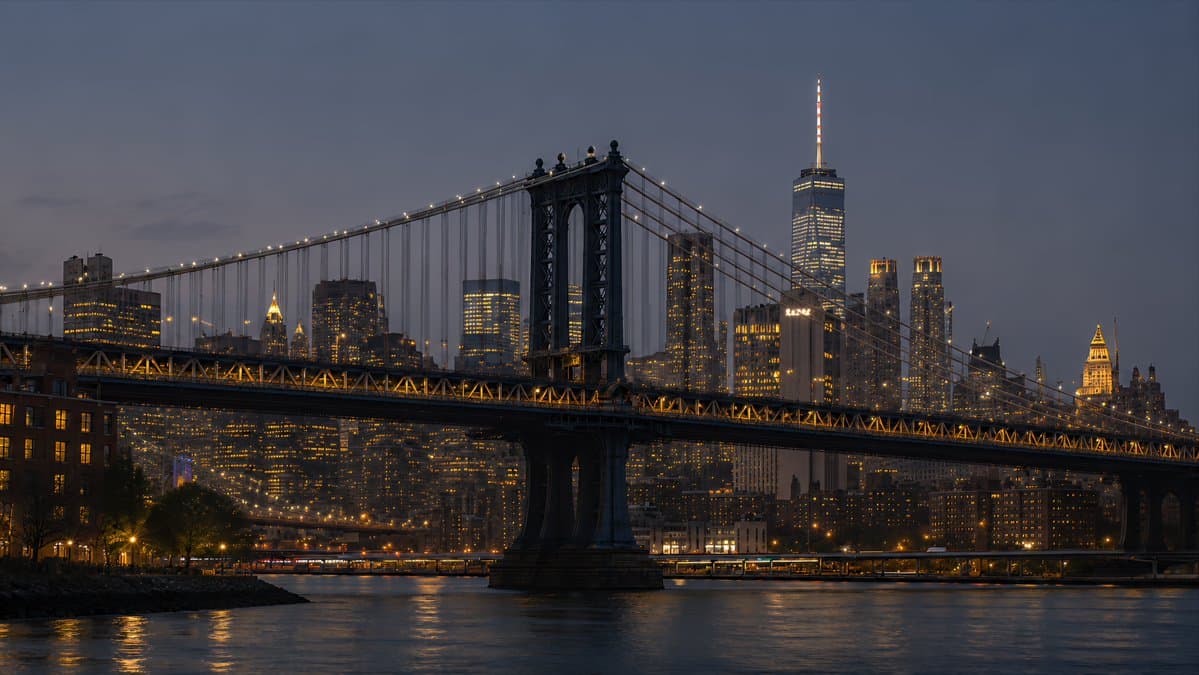 NYC Bridge Blue Hour Wallpaper - AI image template preview