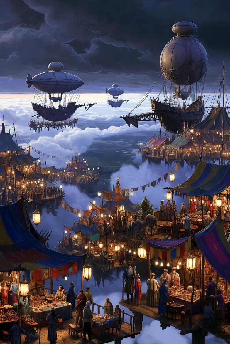 Floating Sky Night Market - AI image template preview