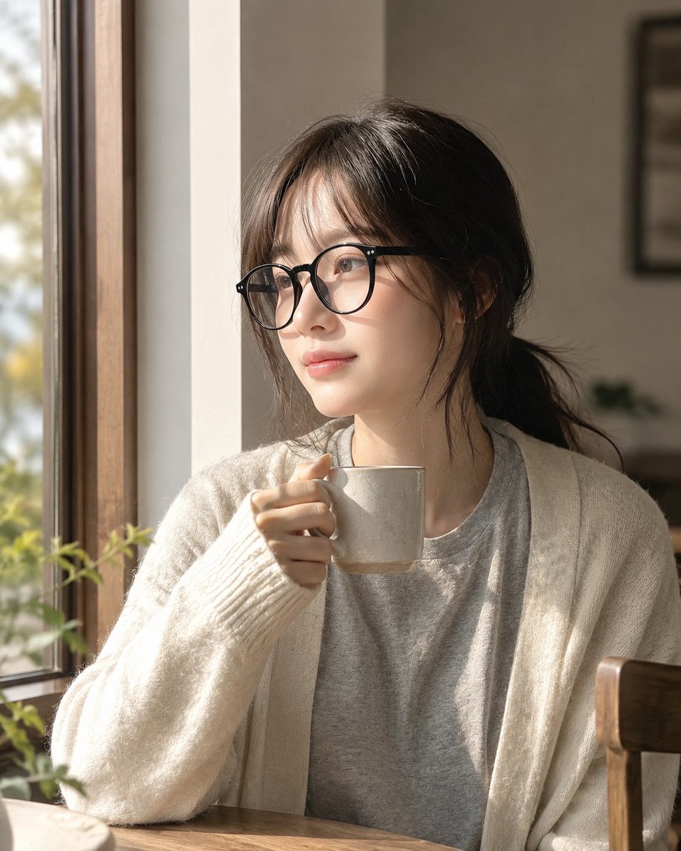 Cozy Window Portrait With Privacy Block - AI image template preview