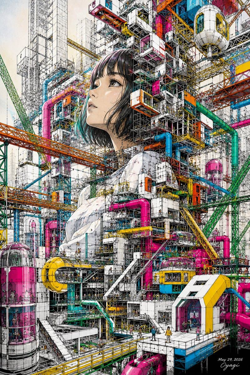 Unfinished Girl Megastructure - AI image template preview
