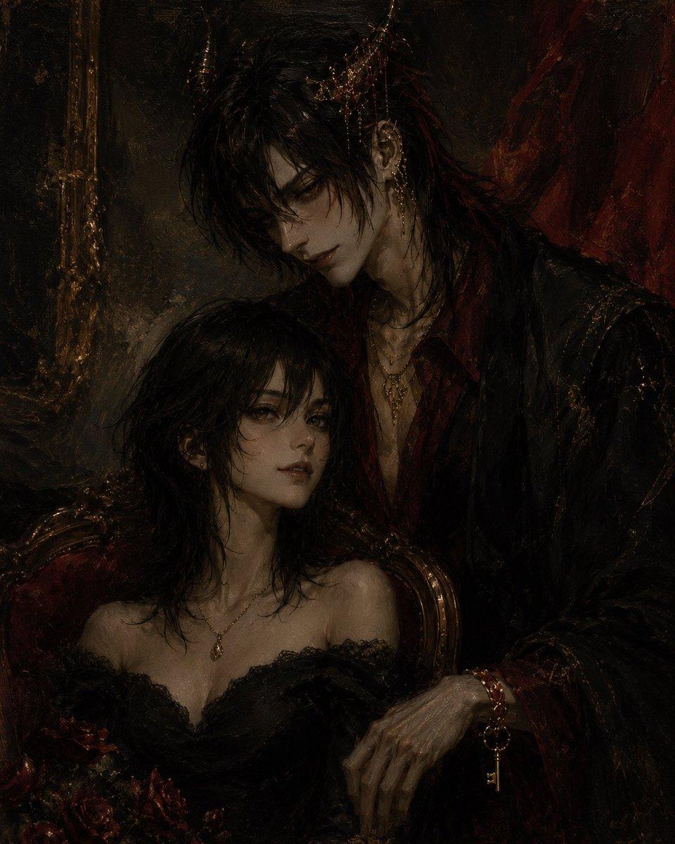 Gothic Vampire Couple Oil Portrait - AI image template preview