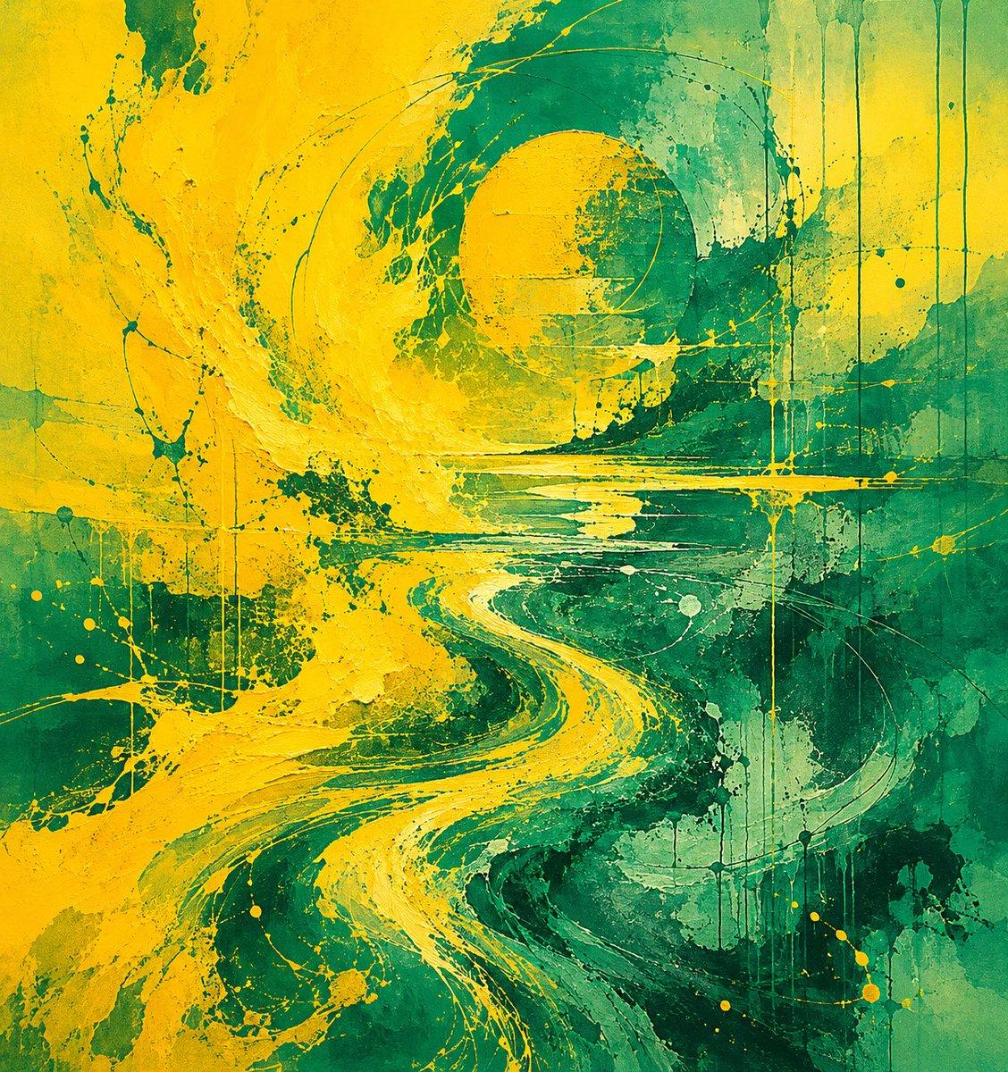 Yellow Teal Abstract Paint Flow - AI image template preview