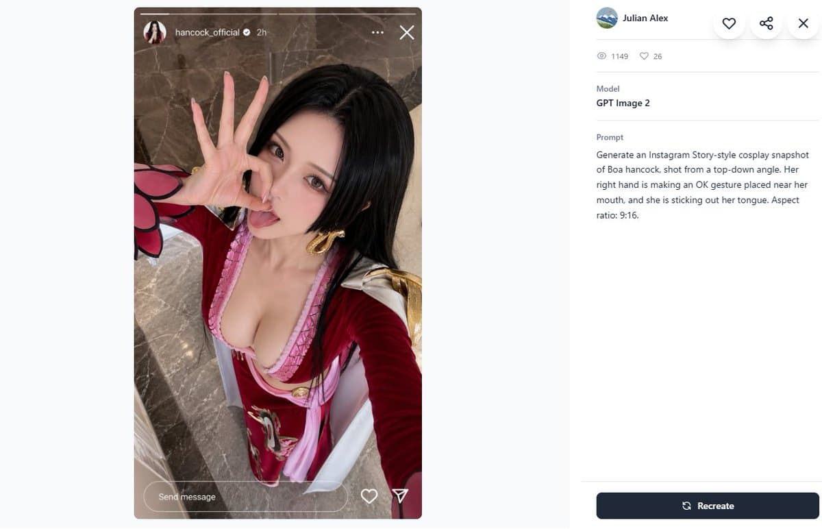Cosplay Prompt Gallery Screenshot - AI image template preview