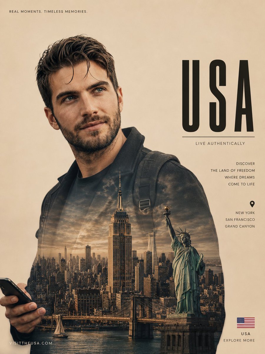 Cinematic Double Exposure Travel Poster - AI image template preview