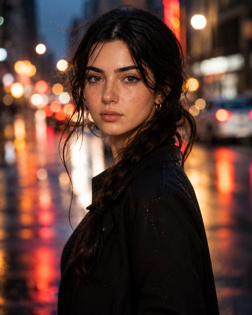 Hyperrealistic Rainy City Portrait - AI image template preview