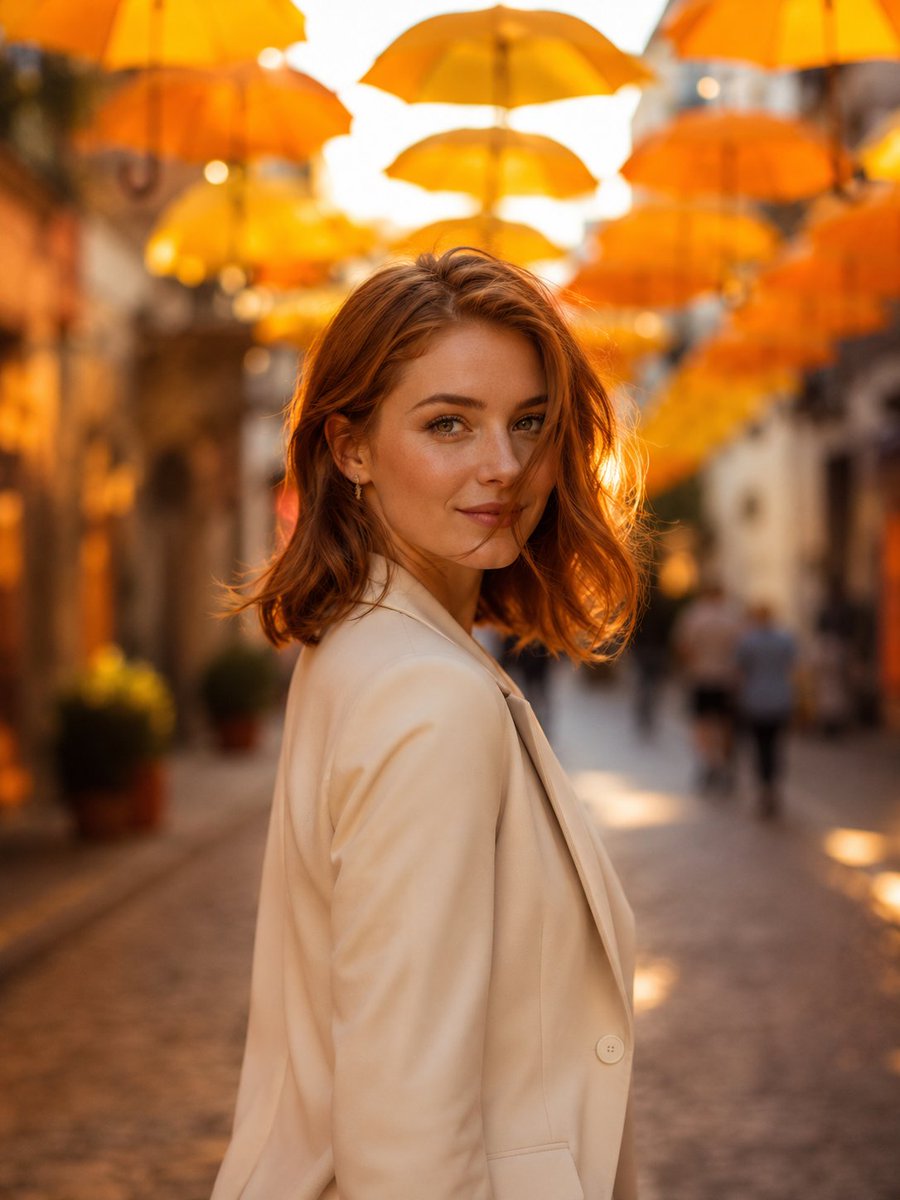 European Umbrella Street Portrait - AI image template preview