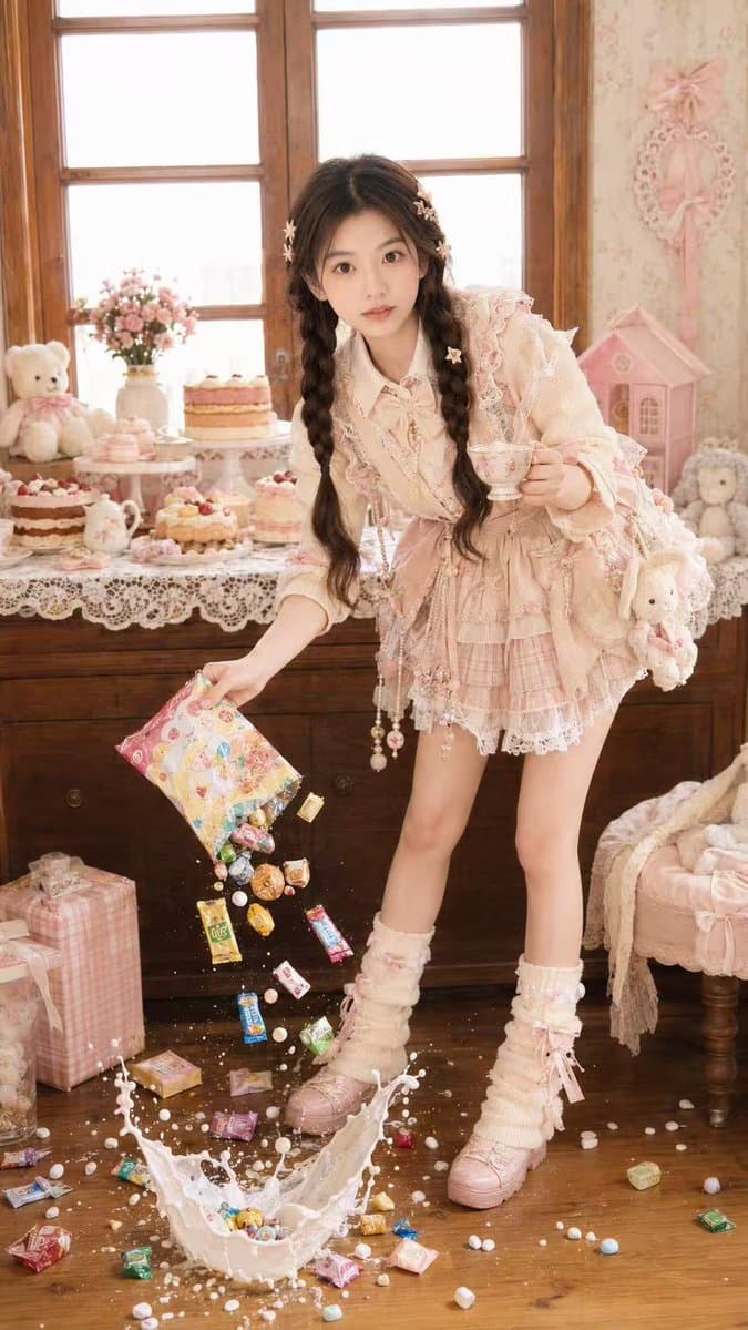 Candy Tea Party Pastel Portrait Transformation - AI image template preview