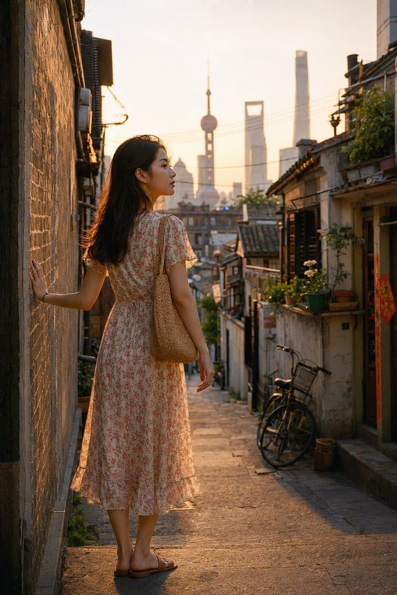 Shanghai Longtang Dusk Portrait - AI image template preview