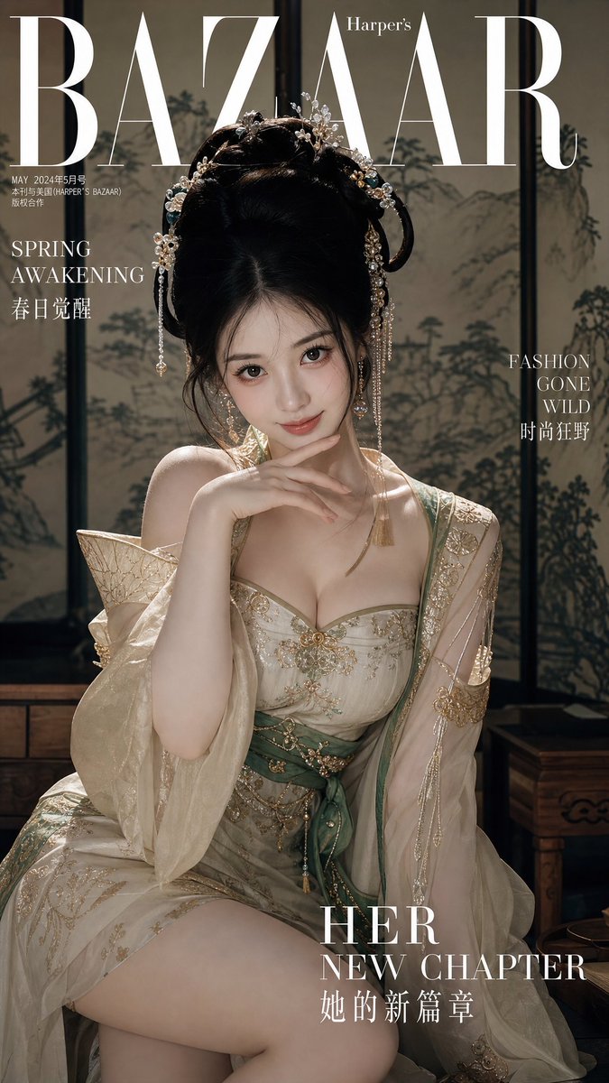 Traditional Chinese Style Fashion Magazine Cover - AI image template preview