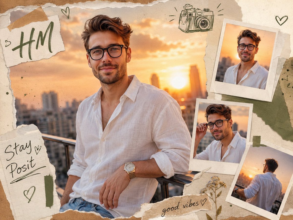 Scrapbook Photo Collage Portrait - AI image template preview