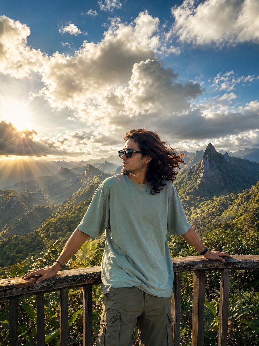 Golden Hour Mountain Viewpoint Portrait - AI image template preview