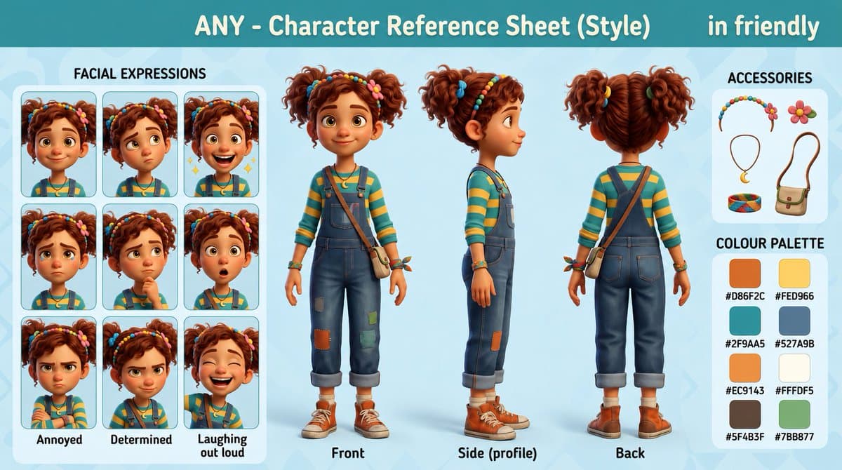 3D Animation Character Design Sheet - AI image template preview