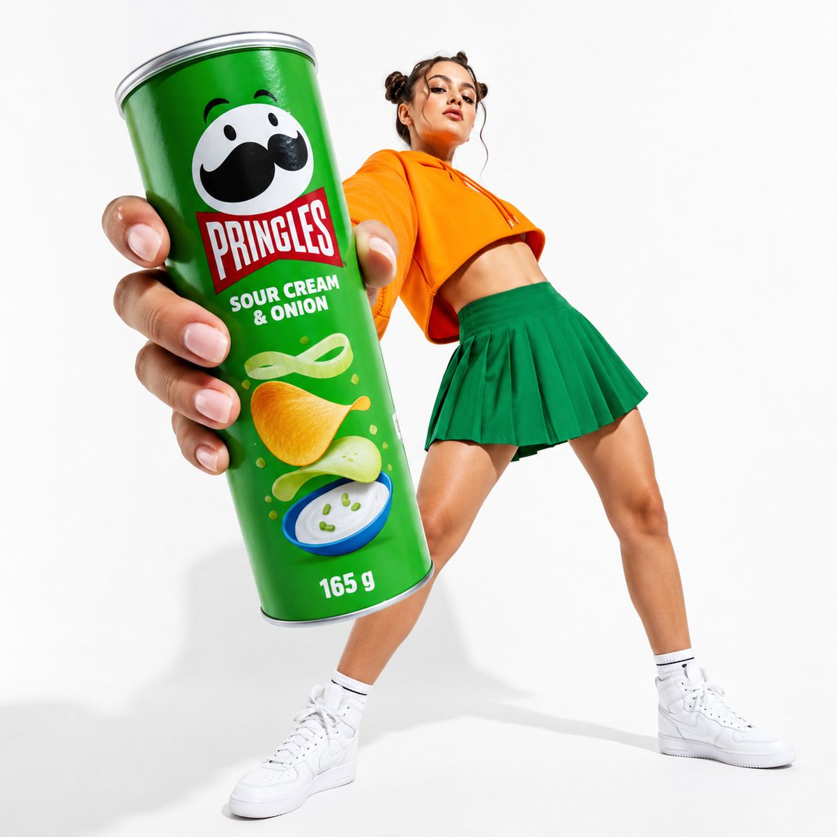 Oversized Pringles Fashion Ad - AI image template preview