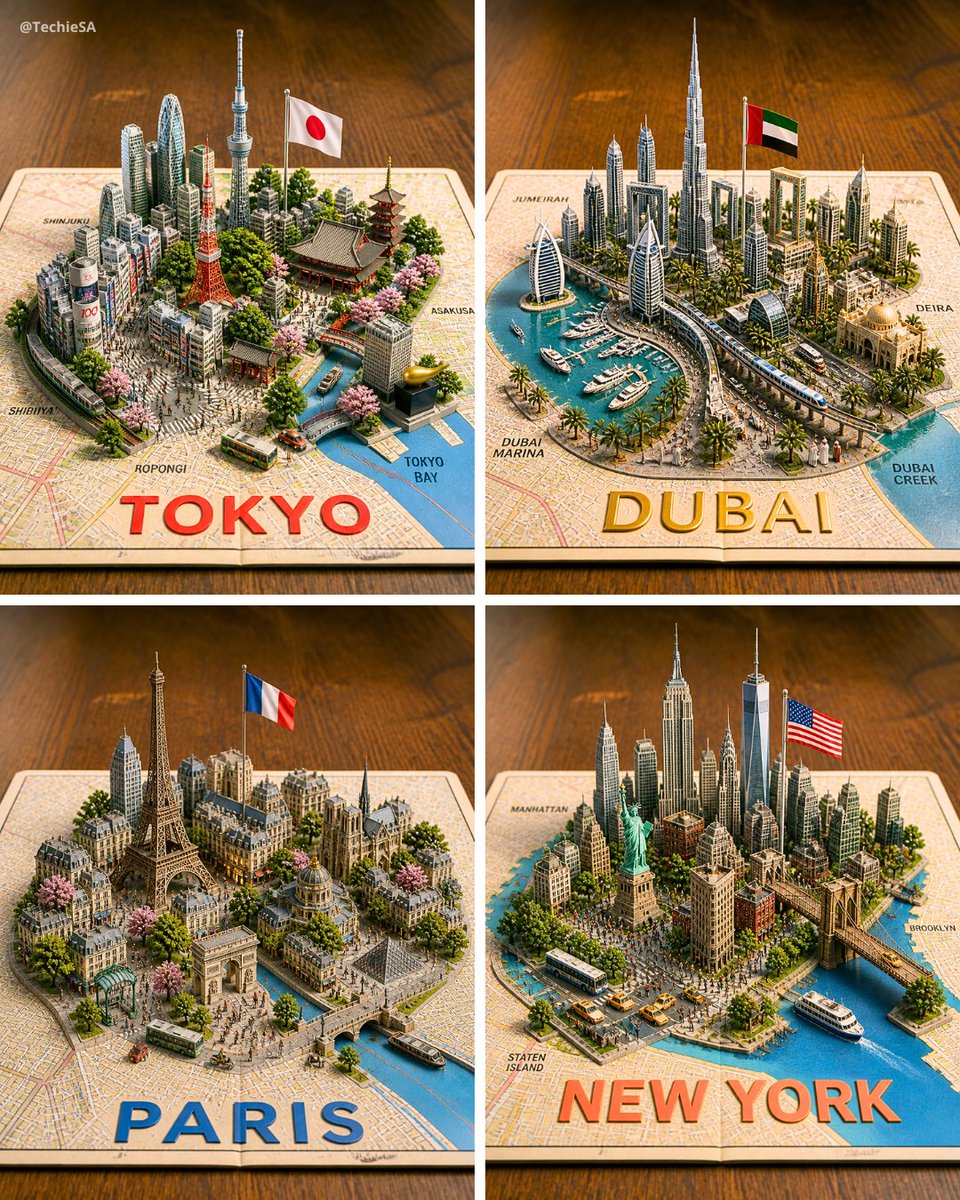 Four 3D Miniature City Maps - AI image template preview
